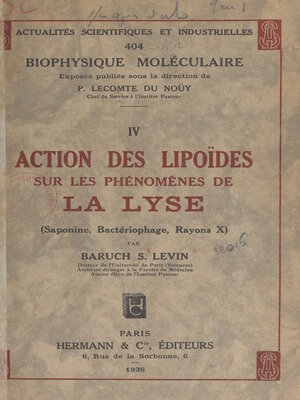 cover image of Action des lipoïdes sur les phénomènes de la lyse